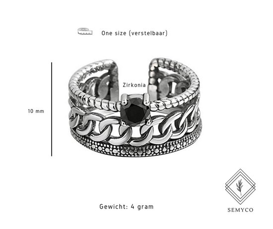 Semyco ring dames zilver Secret Stone - One-size - Verstelbaar - Cadeau vrouw verjaardag - Semyco