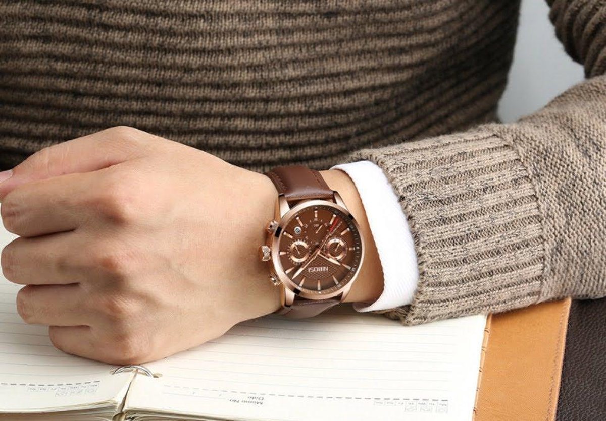 Nibosi Luxe Heren Horloge Bruin/Rosé | bol.com