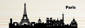 Houten skyline Paris - Gebrand hout - Wanddecoratie / muurdecoratie - 38cm x 11.5cm x 12mm - Parijs - Frankrijk - Hoofdstad - Eiffeltoren - Notre Dame - Populierenhout