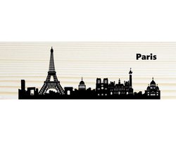 Houten skyline Paris - Gebrand hout - Wanddecoratie / muurdecoratie - 38cm x 11.5cm x 12mm - Parijs - Frankrijk - Hoofdstad - Eiffeltoren - Notre Dame - Populierenhout
