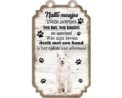 Zwitserse Witte Herder​. Houten tekstbordje met hond 20 x 12 cm