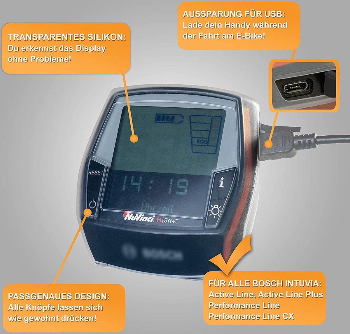 Siliconen beschermhoes E-Bike display met USB-aansluiting Bosch Intuvia...  | bol