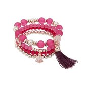Kralen Ibiza Armband - Hanger met Tassels - Roze & Wit
