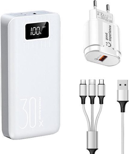 Powerbank Quick Charge 3.0 - 30000 mah - Oplader iPhone - Oplader Samsung - 5... | bol.com