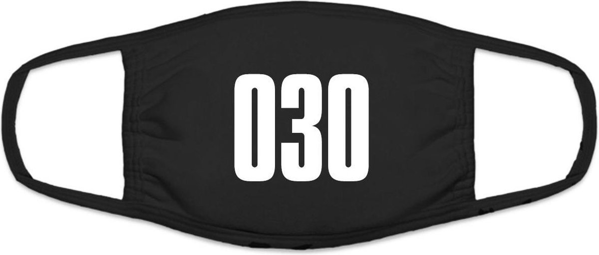 030 Utrecht mondkapje | gezichtsmasker | bescherming | bedrukt | logo | Zwart mondmasker van katoen, uitwasbaar & herbruikbaar. Geschikt voor OV
