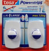 Tesa powerstrips - haken - 2 stuks - spoorloos verwijderbaar - 4 dubbelzijdig klevende plakstrips large - max 1,5 kg draaggewicht