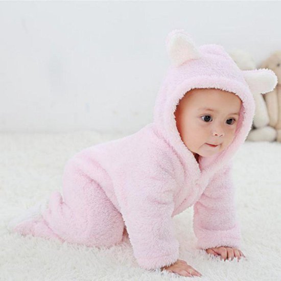 Budino® Baby Onesie - Baby Romper - Baby Pyjama - Baby Pakje - Baby Verkleedkleding - Carnavalskleding - Dier - Beer - Roze - maat 80 — afbeelding 3