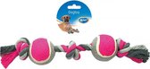 Duvo+ Knoop katoen met 3 knopen & 2 tennisballen Grijs/roze 33cm