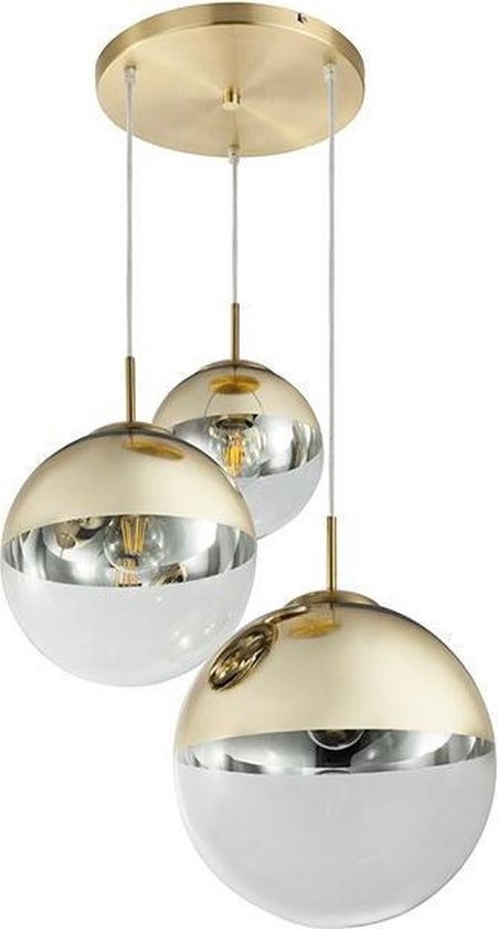Er is een trend Verplicht klep Varus Hanglamp 3 lichts op ronde plaat mat goud/helder - Modern - Globo - 2  jaar garantie | bol.com