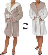 Sorprese - badjas – dubbelzijdig – beige en wit – maat S/M – badjas dames – badjas heren - Moederdag - Cadeau