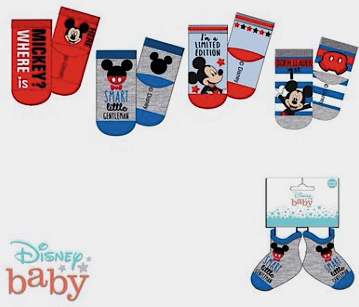 4 paar Mickey Mouse BABY sokjes maat 0/6 maanden