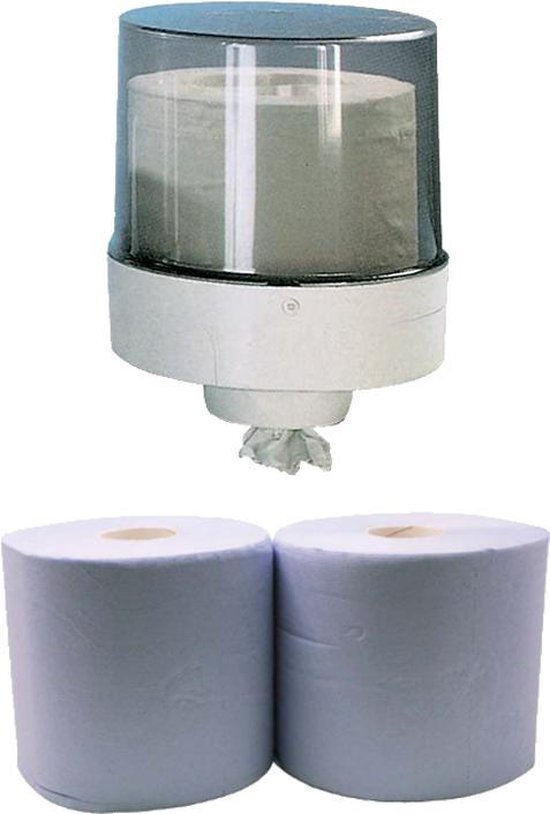 Papier handdoek dispenser wit/transparant met 2 rollen papier | bol.com