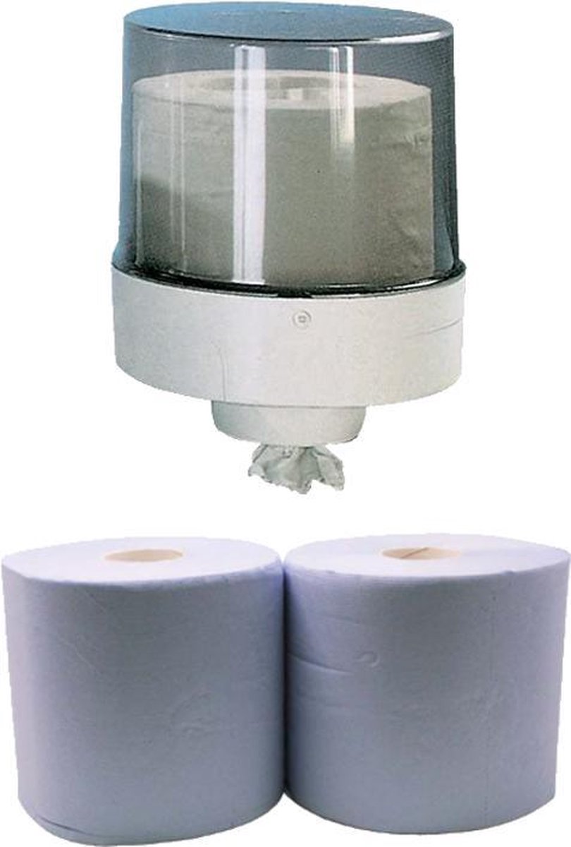 Papier handdoek dispenser wit/transparant met 2 rollen papier - bol.com