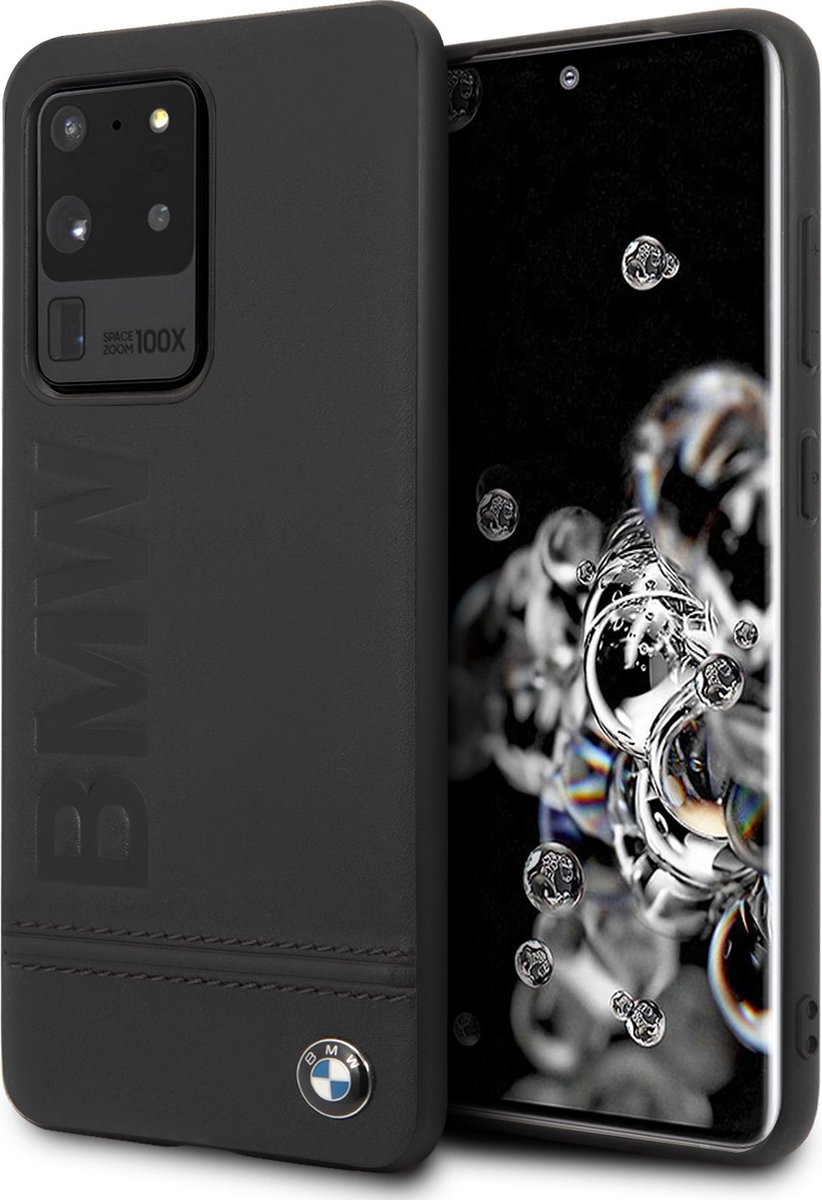 BMW Backcase hoesje geschikt voor Samsung Galaxy S20 Ultra - Effen Zwart - Leer
