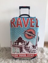 Koffer beschermhoes met travel print/Hoes in de maat M/Suitcase cover/Kofferhoes/Cover/Luggage cover/Bagage hoes/Kofferhoes met print/Kofferbeschermer/Suitcase protector