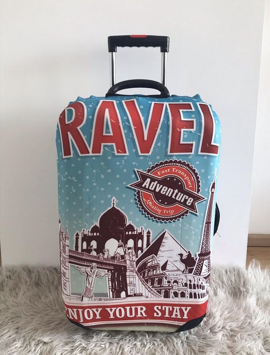 Koffer beschermhoes met travel print/Hoes in de maat M/Suitcase... | bol.com