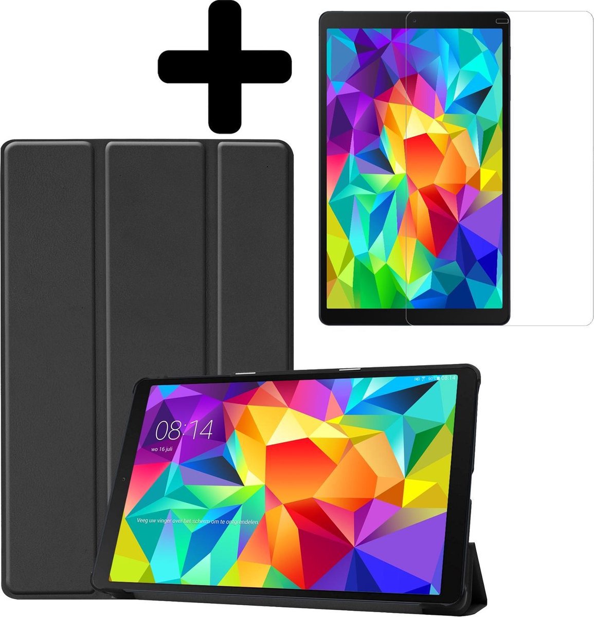 Hoes - Geschikt voor Samsung Galaxy Tab A 10.1 (2019) - Met Screenprotector - Trifold Bookcase - Hard Cover - Hardcover Book Case - Tablet Hoesje - Zwart