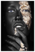 Zwarte vrouw bodypaint met gouden makeup - Foto op Akoestisch paneel - 150 x 225 cm
