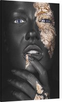 Zwarte vrouw bodypaint met gouden makeup - Foto op Canvas - 100 x 150 cm