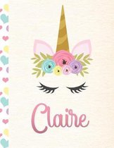 Claire: Personalized Unicorn Primary Handwriting Notebook For Girls With Pink Name - Dotted Midline Handwriting Practice Paper