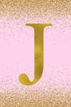 J: Letter J Initial Monogram Notebook - Pretty Pink & Gold Confetti Glitter Monogrammed Blank Lined Note Book, Writing Pa