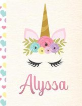 Alyssa: Personalized Unicorn Primary Handwriting Notebook For Girls With Pink Name - Dotted Midline Handwriting Practice Paper