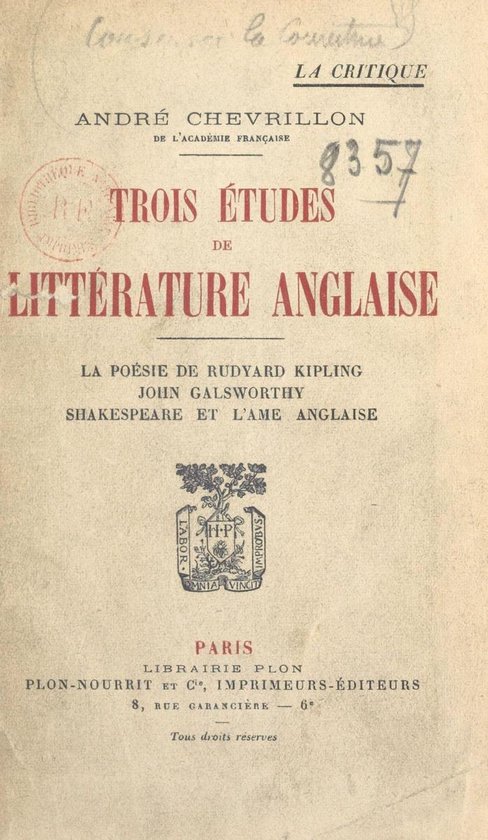 Trois études de littérature anglaise - cover