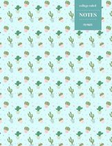 College Ruled Notes 110 Pages: Cactus Floral Notebook for Professionals and Students, Teachers and Writers - Cactus Pattern with Blue Background