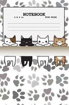 Notebook: Hanging Cats - Wide Ruled Lined Paper - 108 pages - 6 x 9 inches