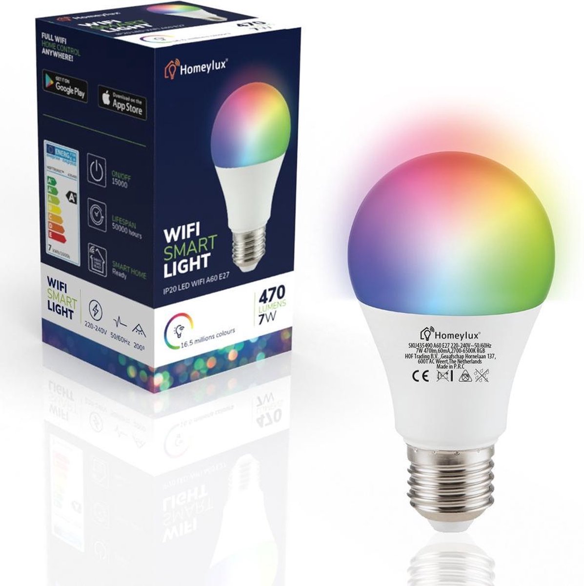 Homeylux® E27 SMART WiFi LED Lamp 6 Stuks - RGBWW 7 Watt 470lm A60 Dimbaar  -... | bol.com