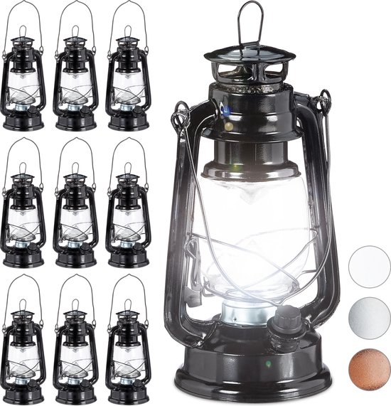 relaxdays 10 x lanterne led - lampe tempête - lumière du vent - lampe à huile - style rétro sur piles