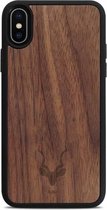 Kudu iPhone Xs Max hoesje case - Houten backcover - Handgemaakt en afgewerkt met duurzaam TPU - Walnoot - Zwart