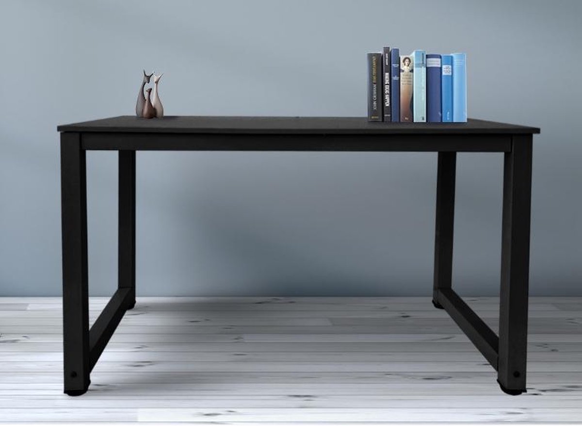 en.casa] Desk Dønna Computer Table PC Table for Home Office or Study Classic Office Table with Shelf 120x60x75cm Black Wood
