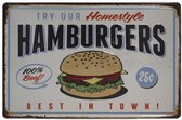 Wandbord – Hamburger – Best in town - Vintage - Retro -  Wanddecoratie – Reclame bord – Restaurant – Kroeg - Bar – Cafe - Horeca – Metal Sign - 20x30cm