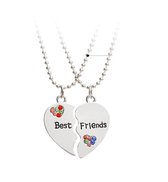 Kasey Vriendschapsketting - bff ketting voor 2 -  2 stuks - Hart met steentjes - Zilverkleurig