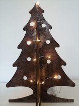 Marys Metals - kerstdecoratie - mini - kerstboom met verlichting - 30 cm hoog - metaal - roest