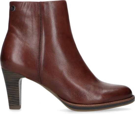 No Stress - Dames - Cognac leren enkellaarsjes met hak - Maat 39 | bol.com