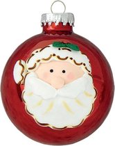 Boules de Noël rouge pomme 7 cm avec visage de père Noël - boîte de 4