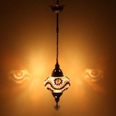 Hanglamp - Mozaïek Lamp - Oosterse Lamp - Turkse Lamp - Marokkaanse Lamp - Ø 19 cm - Hoogte 53 cm - Handgemaakt - Authentiek - Geel & Zwart