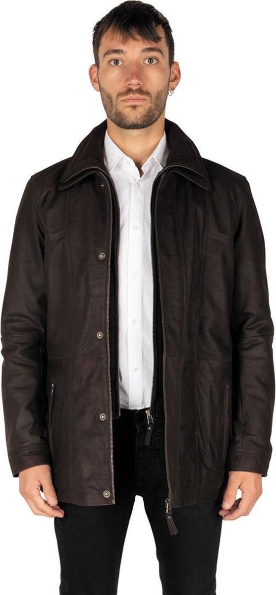 Buffalo Stevige Leren Parka - Premium Heren Leren Jas in Bruin - Luxe Winterjas - Waterdicht - Winddicht - Onderhoudsvrij - Grote Maten - Donker Bruin - Maat M : 48 EU