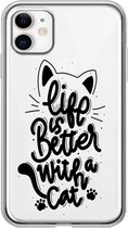 Apple Iphone 11 transparant katten tekst siliconen hoesje - Life is better with a cat