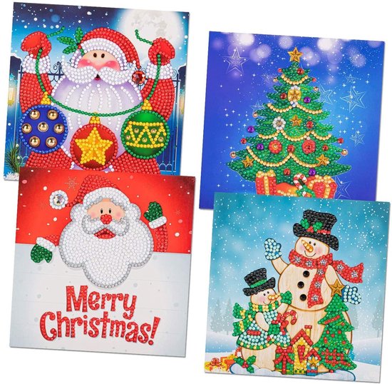 Cartes de Noël Rubye® Peinture de diamants - Peinture de diamants Adultes - Avec Enveloppes - Noël - 4 pièces