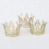 Kroon - Windlichten - Waxinehouder - 3 set - Glas - 5 cm  - Ø 8 cm