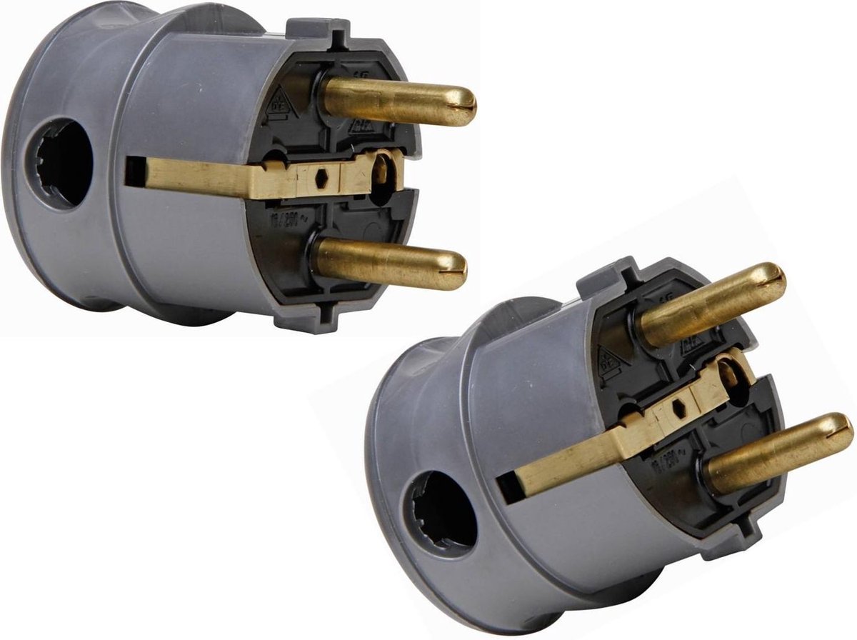 greate 3x Schuko-koppeling IP44 voor buiten met knikbescherming - rubberen koppeling 230V met trekontlasting, 2-polig, 16A & 3,7kW - Schuko-koppelingen beveiligde aardingskoppeling kabelkoppeling