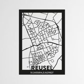 REUSEL  KAART - Cityweb - Steden - Wanddecoratie - Muurdecoratie - Muur decoratie - MDF hout - Decoratie - Formaat 59.4 x 42 cm