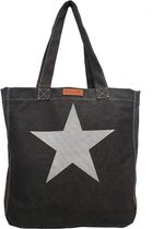 Canvas Shopper Zwart Ster - Ritssluiting - Schoudertas - Dames Tas - Tas met Ster