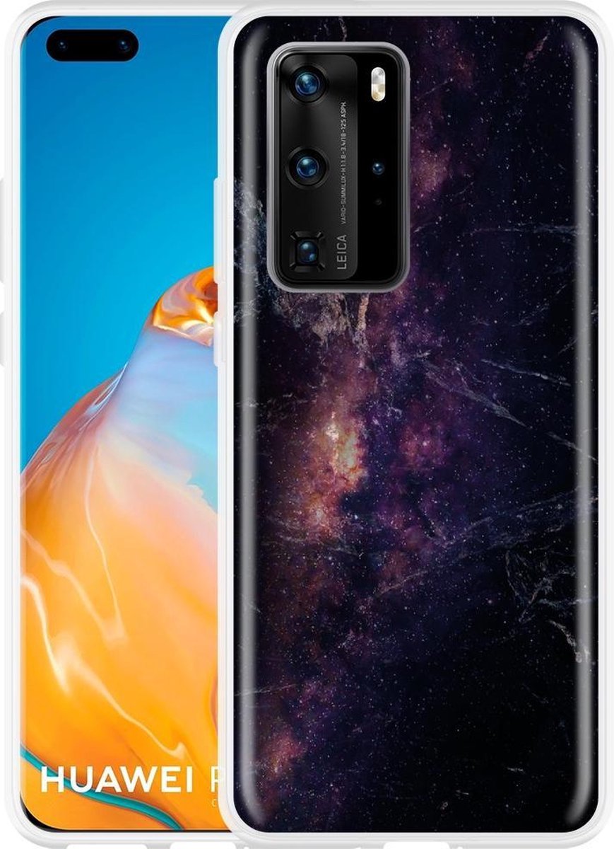 Huawei P40 Pro Hoesje Black Space Marble Designed By Cazy 