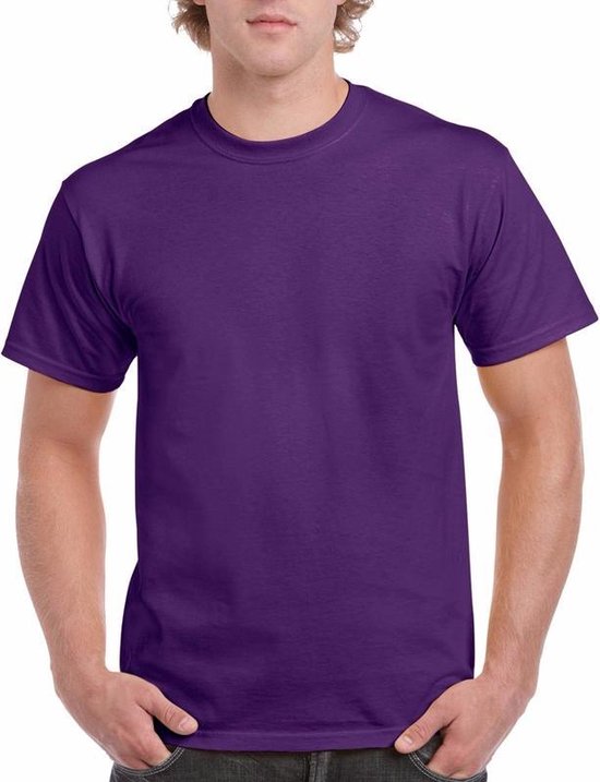 Set van 2x stuks paarse katoenen t-shirts voor heren 100% katoen - zware 200 grams kwaliteit - Basic shirts, maat: XL (42/54)
