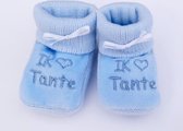 Kraamcadeau - Petit Villain Newborn Slofjes - I love Tante - Blauw - 0-3 maanden