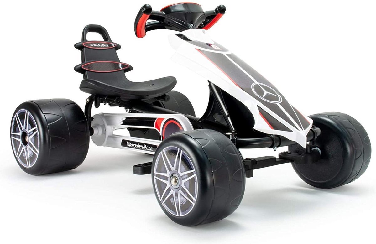 Go-Kart à Pédales Mercedes - Pour Enfants 3-7 Ans - Pneus Caoutchouc - Klaxon Et Musique - Frein De Stationnement